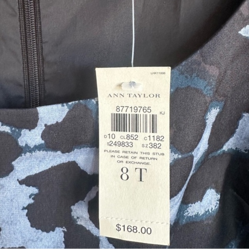 NWT. Size 8T. Ann Taylor Blue & Black Leopard Print Sleeveless Sheath Midi Dress - Picture 12 of 13